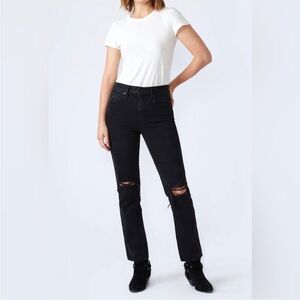 SLVRLAKE virginia slim shadow ridge destructed high rise straight black jeans 27